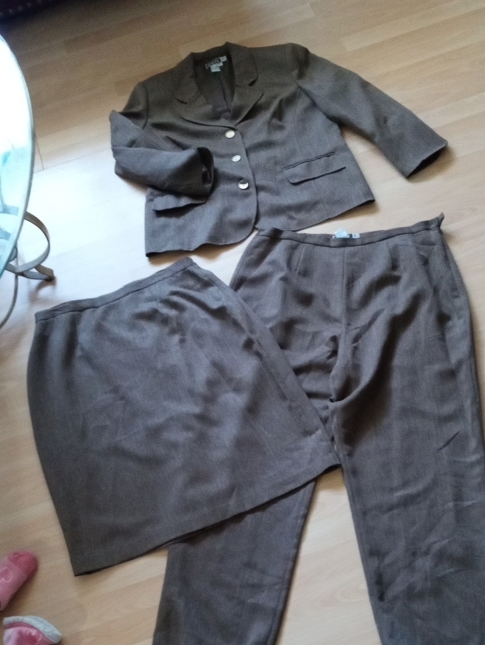 💲5⃣▶ Size 16▶▶3 Piece Vintage Audrey b Brown Satin-Lined Jacket _Skirt -Pants